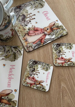 Kids Personalised Little Bunny Placemat, Coaster And Mug Dinner Set, 11 of 11