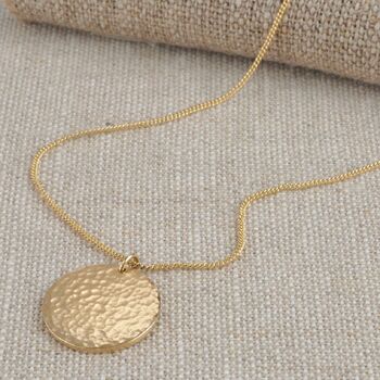 Hand Beaten Gold Pendant Disc Necklace, 3 of 3