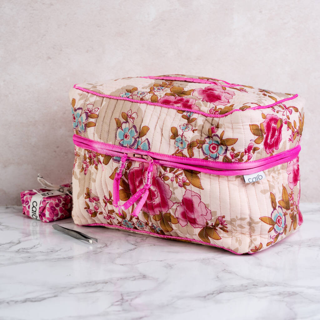 Vanity Bag In Blue Rose Prints By Caro London