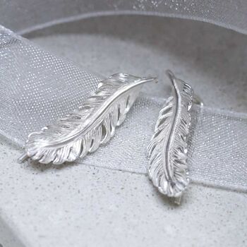 Sterling Silver Feather Ear Climbers, 3 of 9