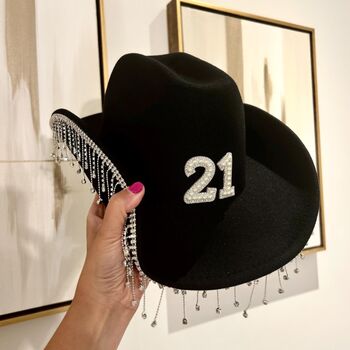 Birthday Pearl And Diamante Personalised Cowboy Hat, 2 of 3