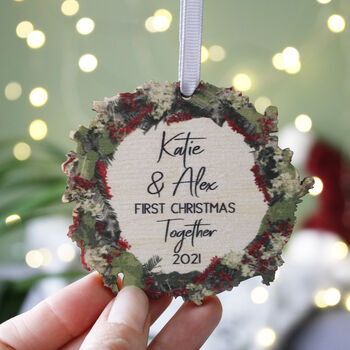 First Christmas Together Couples Wreath Tree Decoration, 7 of 8