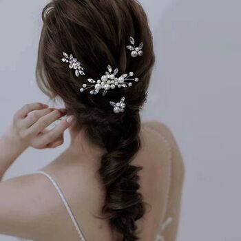 Set Of Four Crystal And Pearl Hair Pins, 2 of 2