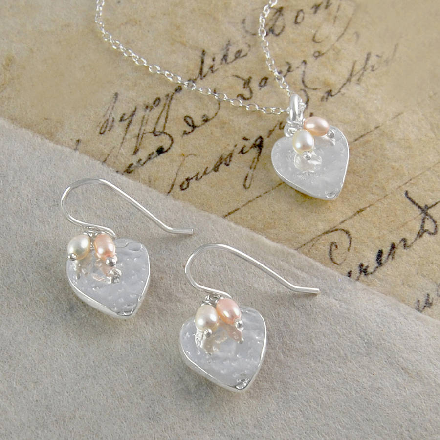 Heart Earrings Necklace Sterling Silver Jewellery Set, 1 of 4