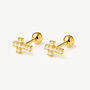 Women's 18k Gold Tiny Pavé Cross Stud Earrings, thumbnail 3 of 4