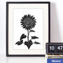 Single Sunflower Black And White Linocut Art Print, thumbnail 2 of 4