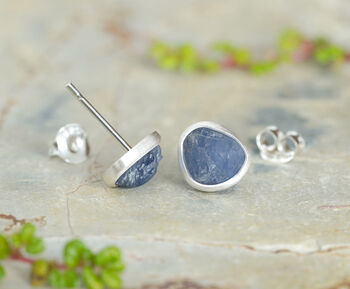 Raw Sapphire Stud Earrings In Sterling Silver, 2 of 3