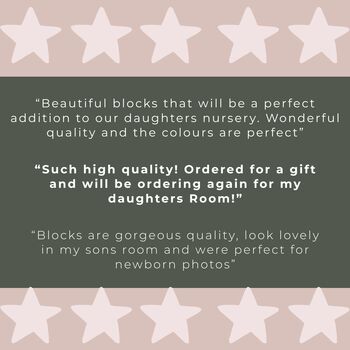 Wooden Baby Name Blocks, Personalised Newborn Gift Pink And White, 8 of 8