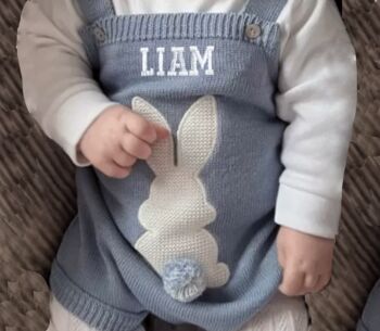Pale Blue Luxury Knitted Bunny Dungarees, 4 of 4