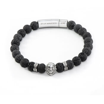 Personalised Men's Silver Plated Lion Beaded Bracelet, 7 of 8