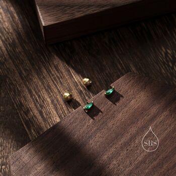 Tiny Emerald Green Cz Marquise Screw Back Earrings, 7 of 12