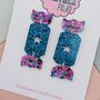 Christmas Cracker Glitzy Glitter Resin Christmas Earrings Red And Gold And Blue And Purple, thumbnail 6 of 8