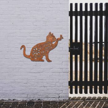 Metal Dog And Cat Set Wall Art Metal Garden Decor, 9 of 10