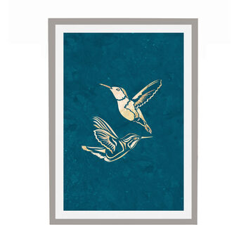 Gold Turquoise Hummingbird Silhouettes Art Print Two, 4 of 5