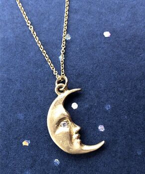 Solid Gold Moonface Necklace With Real Diamond Eye, 5 of 12