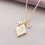 Scalloped Edge Charm Initial Birthstone Necklace, thumbnail 4 of 8