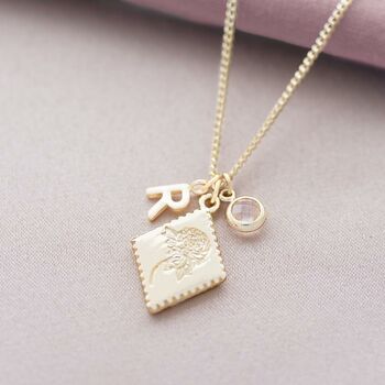 Scalloped Edge Charm Initial Birthstone Necklace, 4 of 8