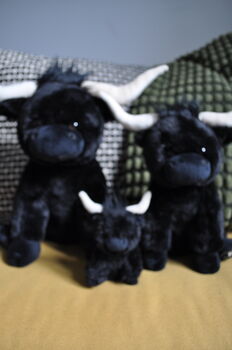 Black Longhorn Cow 18cm Plush Soft Highland Toy With Gift Bag, 5 of 7