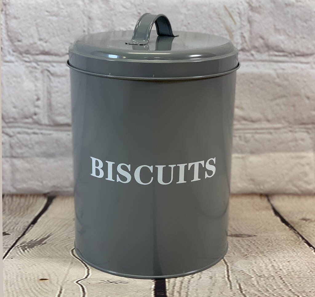 Metal Biscuit Tin In French Grey By Garden Selections