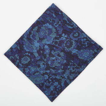Mens Navy Floral Needlecord Pocket Square, 2 of 7