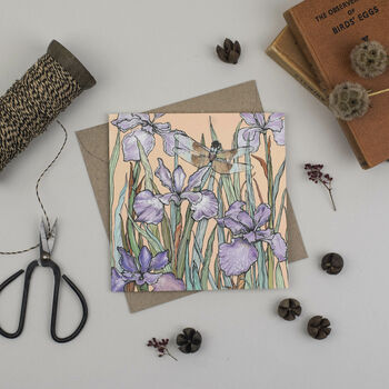 'Dragonfly And Bearded Iris' Greeting Card, 2 of 2