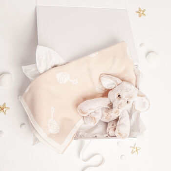 Beige Elephant Toy And Rattle Blanket Baby Gift Set, 6 of 7