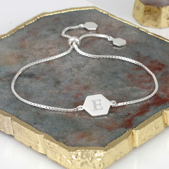 Personalised Sterling Silver Hexagonal Slider Bracelet, 2 of 6