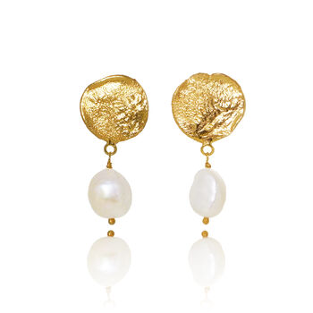 Pearl Drop Earrings With Disc Fitting, 2 of 3
