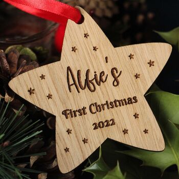 Baby’s First Christmas Star Ornament – Engraved Keepsake Gift, 3 of 5