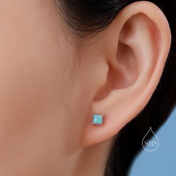 Blue Opal Square Stud Earrings In Sterling Silver, 9 of 12