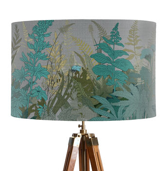 Hedgerow Lampshade In Blues And Green On Grey, 3 of 7