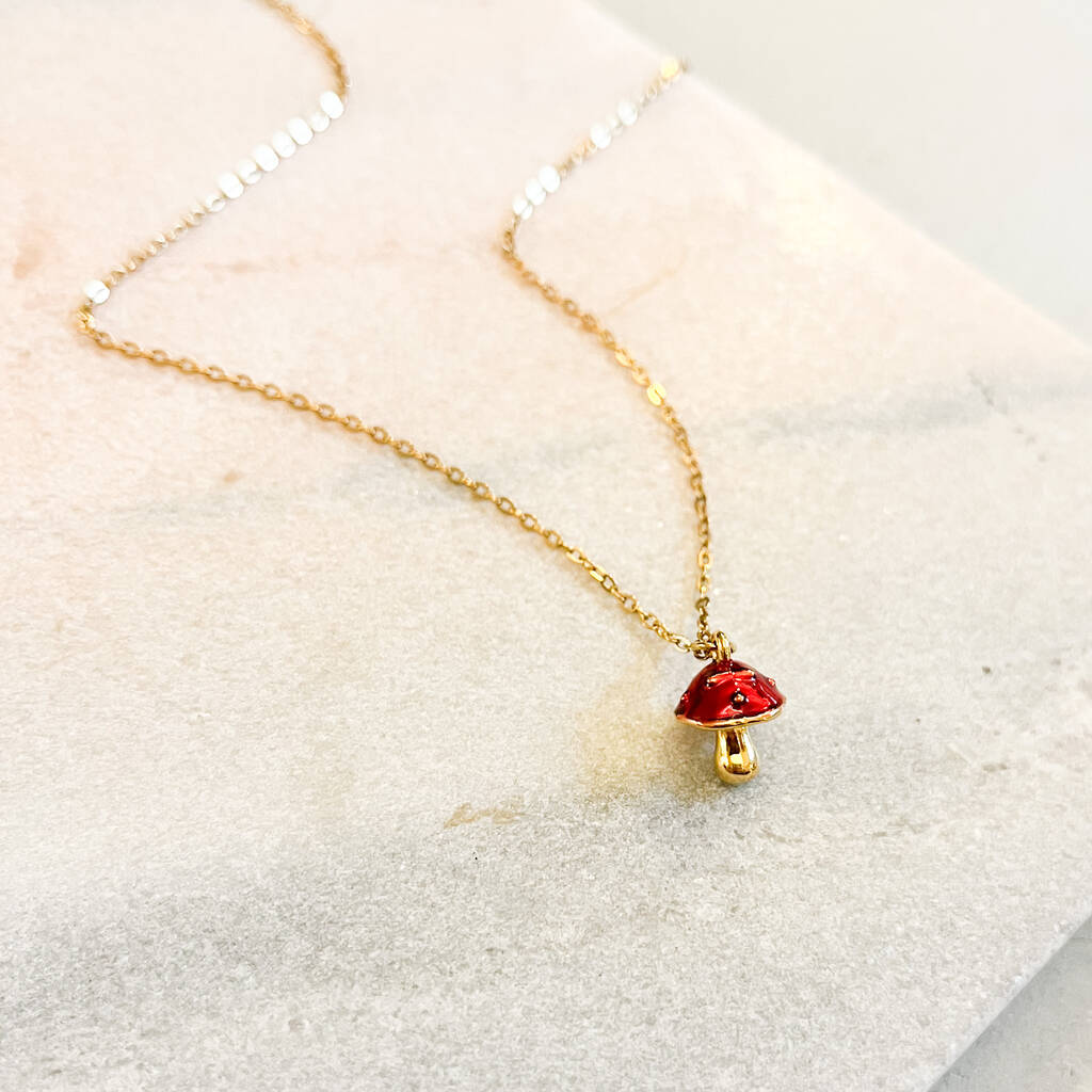 Red Enamel Toadstool Charm Necklace, 1 of 1