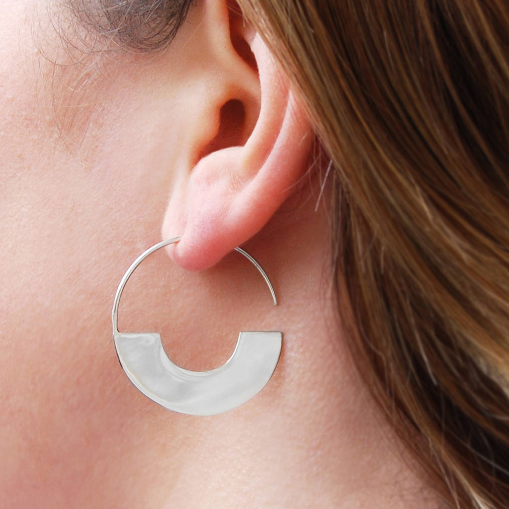 Circular Sterling Silver Geometric Hoop Earrings, 1 of 4