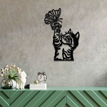 Rusty Metal Cat And Butterfly Garden Decor Wall Art, 4 of 10