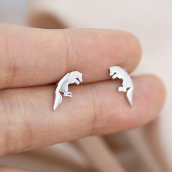 Sterling Silver Jumping Fox Stud Earrings, 2 of 11