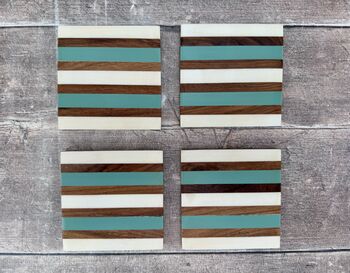 Set Of Four Turquoise Stripe Coasters, 3 of 3
