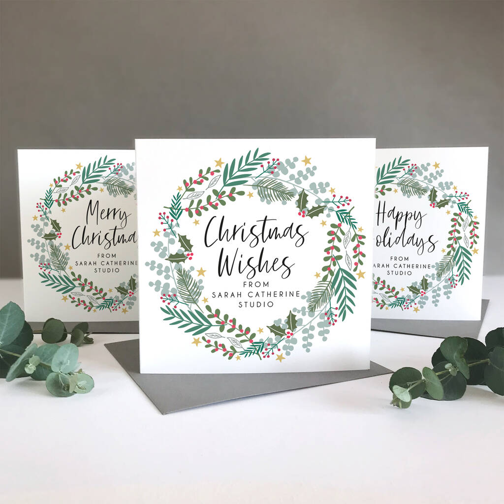 Personalised Company Wreath Christmas Cards By Sarah Catherine ...