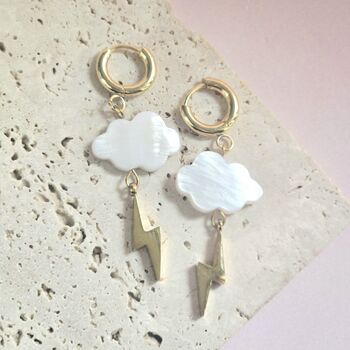 18ct Gold Plated Cloud And Lightning Huggie Earrings, 2 of 4