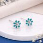 Sterling Silver Emerald Green Forget Me Not Flower Stud Earrings – 5mm, thumbnail 1 of 9