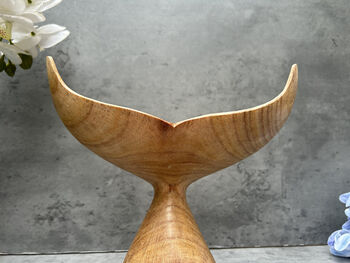 Hand Carved 19cm Diving Whale Tail Wooden Ornament Gift, 6 of 12
