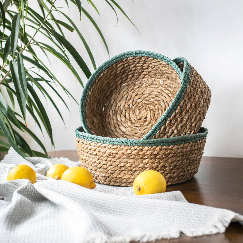 Water Hyacinth And Seagrass Woven Storage Baskets By Serendip
