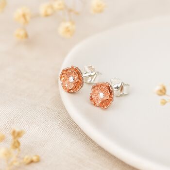 Rose Gold Plated August Birth Flower Poppy Stud Earrings, 4 of 6
