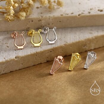 Mismatched Harp And Lyre Stud Earrings In Sterling Silver, 5 of 12