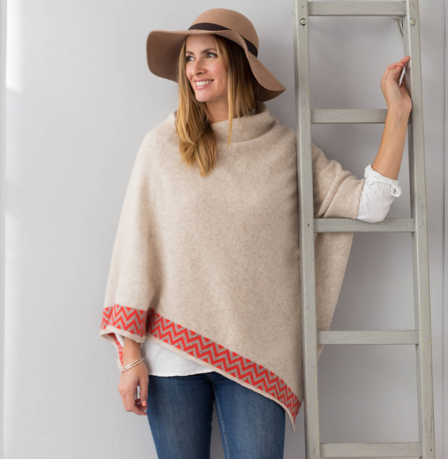 Oatmeal Knitted Lambswool Poncho, 1 of 10
