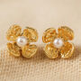 Small Flower And Pearl Stud Earrings In Gold Plating, thumbnail 2 of 5