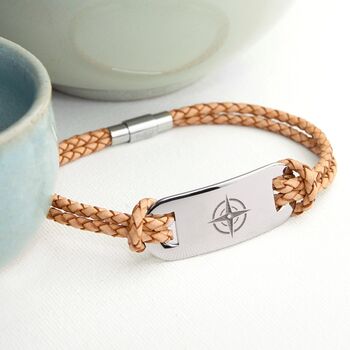 Personalised Men's Compass Statement Leather Bracelet, 9 of 12