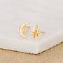 Gold Plated Moon And Star Stud Earrings, thumbnail 1 of 7