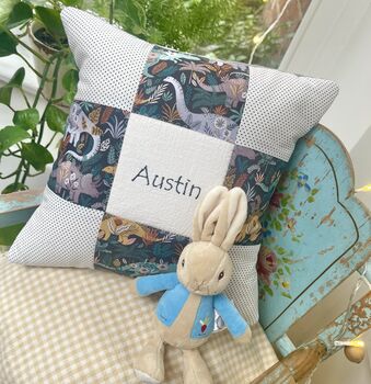 Patchwork Dinosaur Name Cushion, 3 of 5