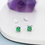 Sterling Silver Princess Cut Emerald Green Cz Stud Earrings, thumbnail 1 of 12