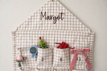 Personalised Beige Gingham Ruffle Advent Calendar Embroidered, 2 of 9